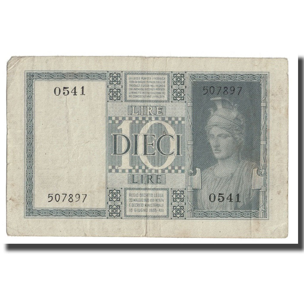 Banknote, Italy, 10 Lire, 1939, KM:25c, EF(40-45)