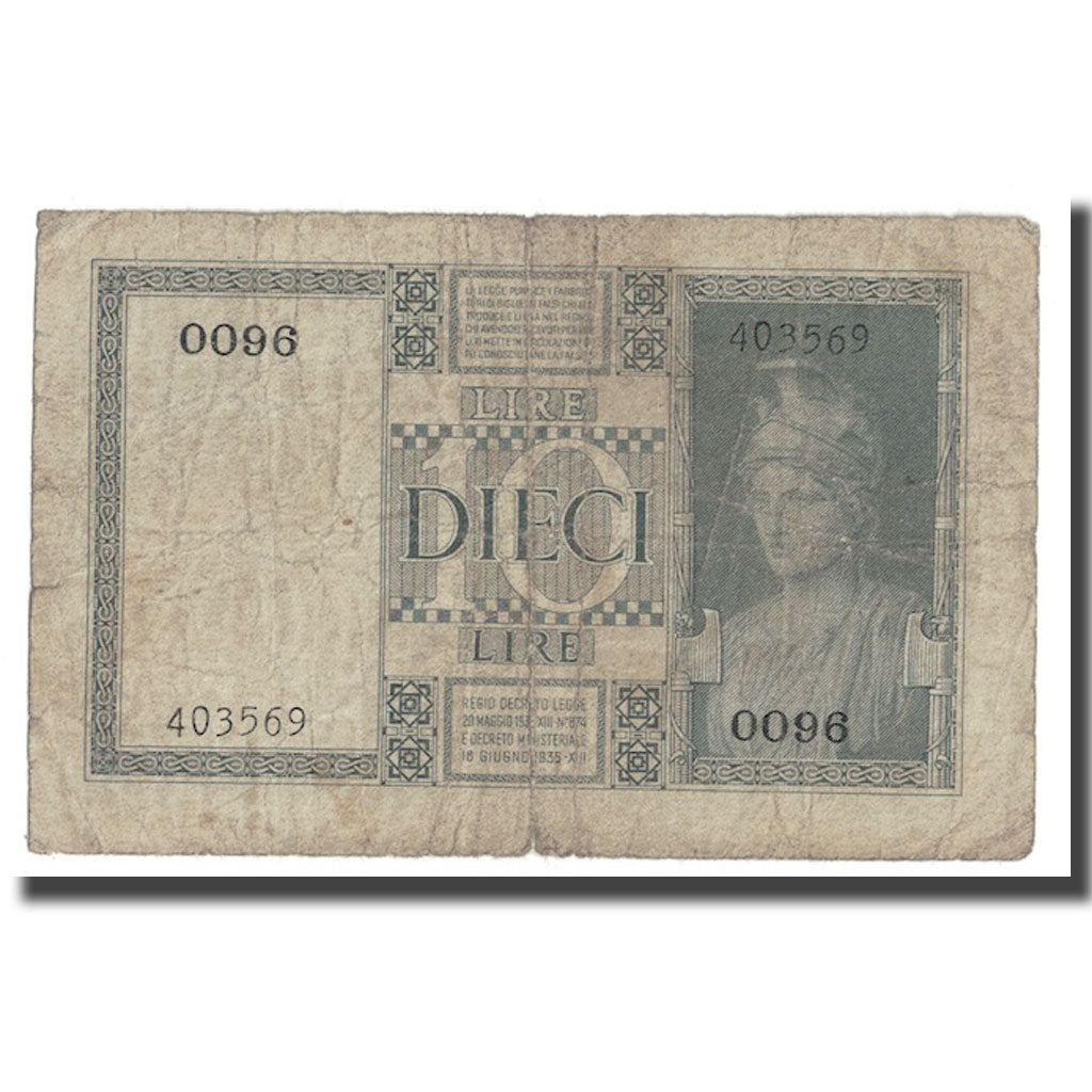 Banknote, Italy, 10 Lire, 1939, KM:25a, VF(20-25)