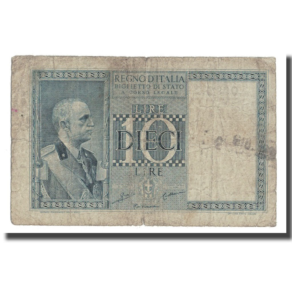 Banknote, Italy, 10 Lire, 1939, KM:25a, VF(20-25)