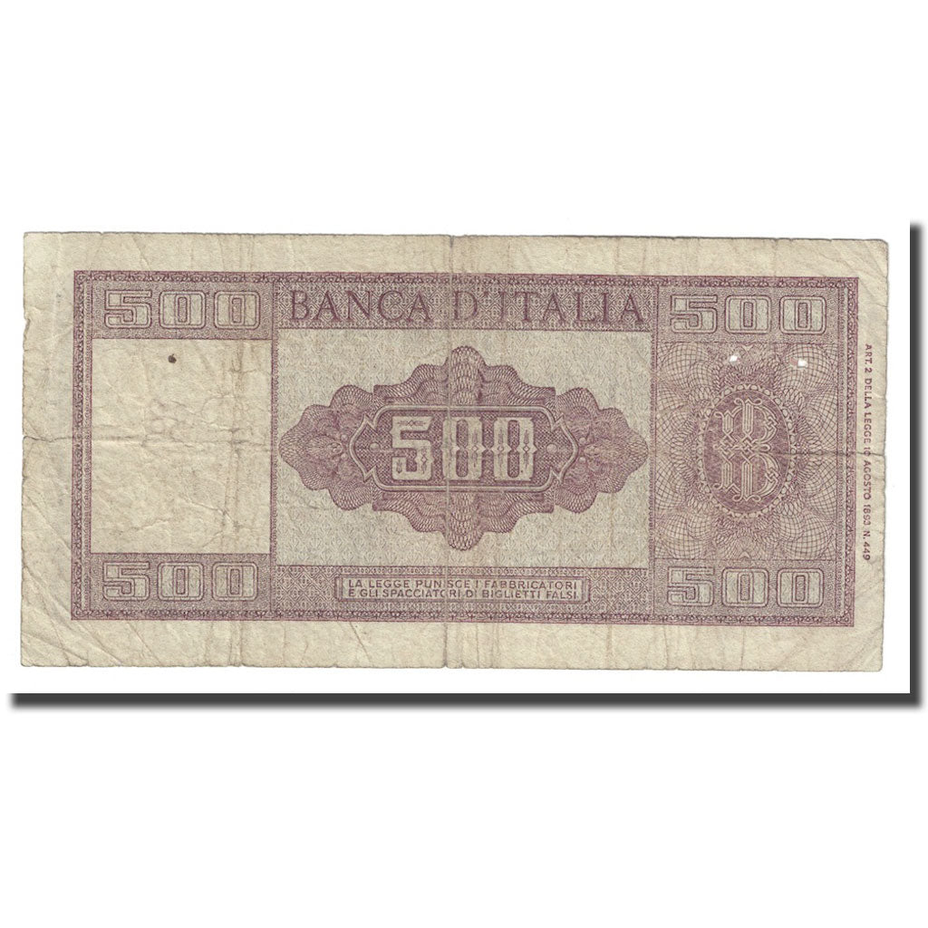 Banknote, Italy, 500 Lire, 1947, 1947-08-14, KM:80a, VG(8-10)