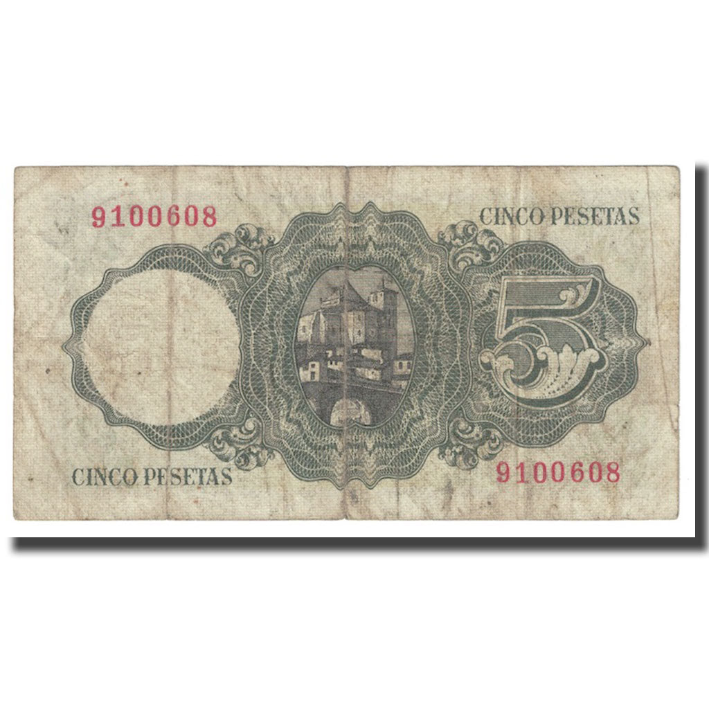 Nota, Espanha, 5 Pesetas, 1951, 1951-08-16, KM:140a, F(12-15)