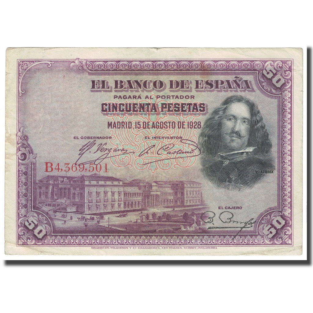 Biljet, Spanje, 50 Pesetas, 1928, 1928-08-15, KM:75b, TTB