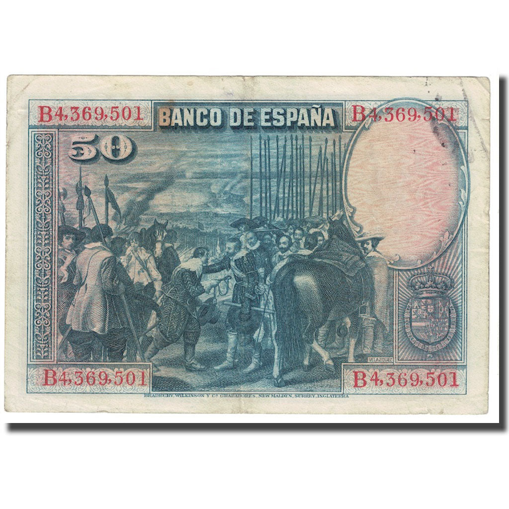 Biljet, Spanje, 50 Pesetas, 1928, 1928-08-15, KM:75b, TTB