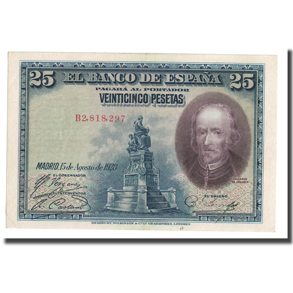 Banknote, Spain, 25 Pesetas, 1928, 1928-08-15, KM:74b, UNC(60-62)