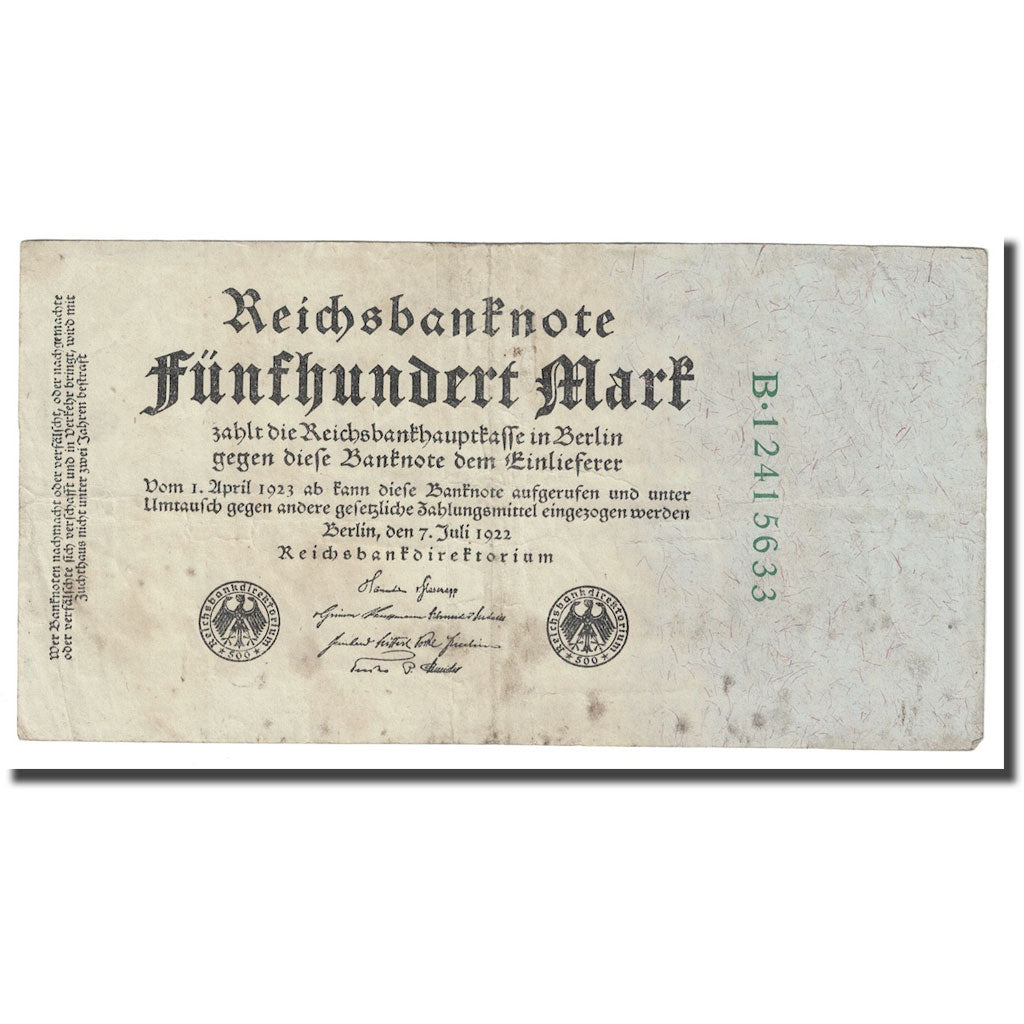 Banknote, Germany, 500 Mark, 1922, 1922-07-07, KM:74c, EF(40-45)