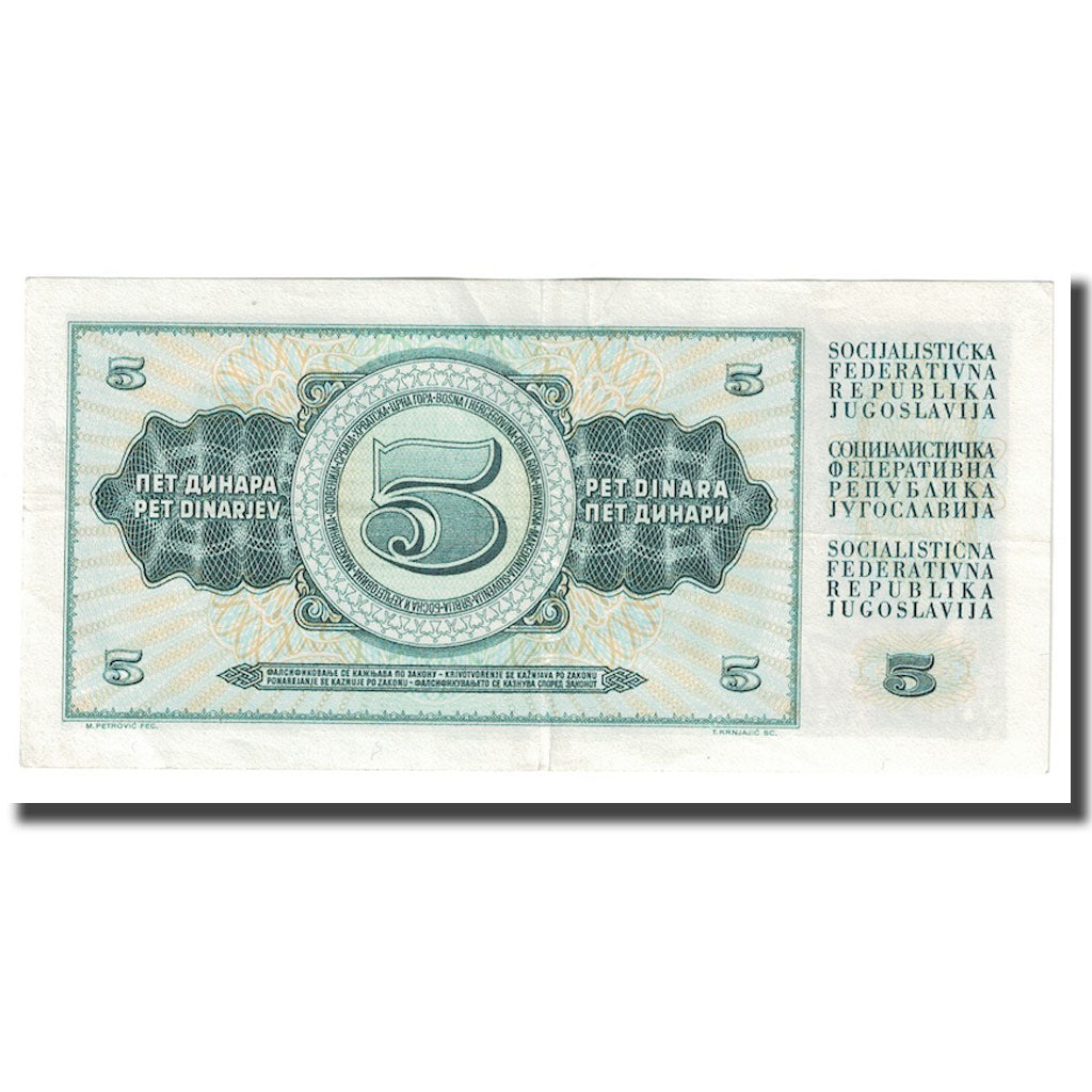 Banknote, Yugoslavia, 5 Dinara, 1968, 1968-05-01, KM:81a, AU(50-53)