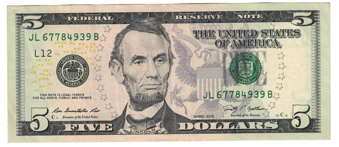 Nota, Estados Unidos da América, Five Dollars, 2009, AU(55-58)