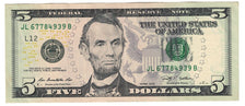 Nota, Estados Unidos da América, Five Dollars, 2009, AU(55-58)
