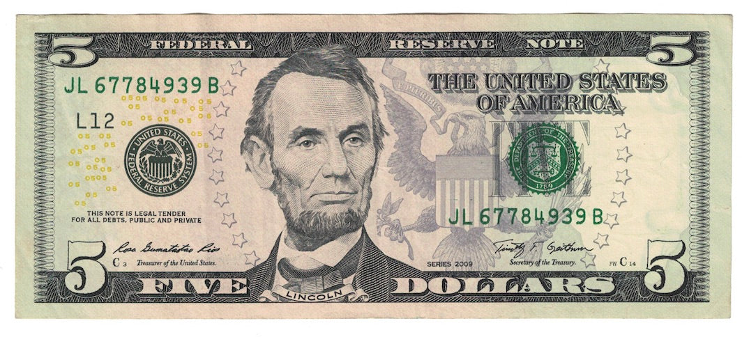 Nota, Estados Unidos da América, Five Dollars, 2009, AU(55-58)