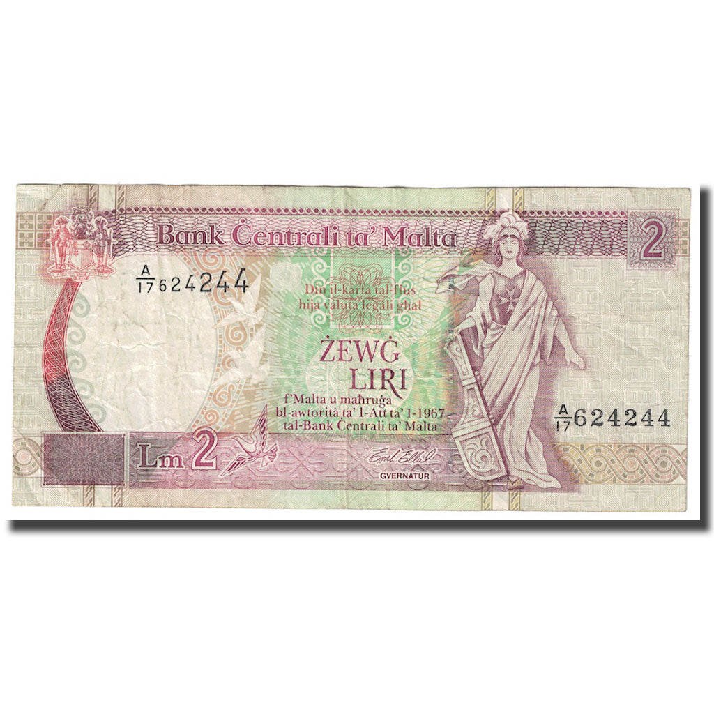 Geldschein, Malta, 2 Liri, 1994, KM:45c, SS