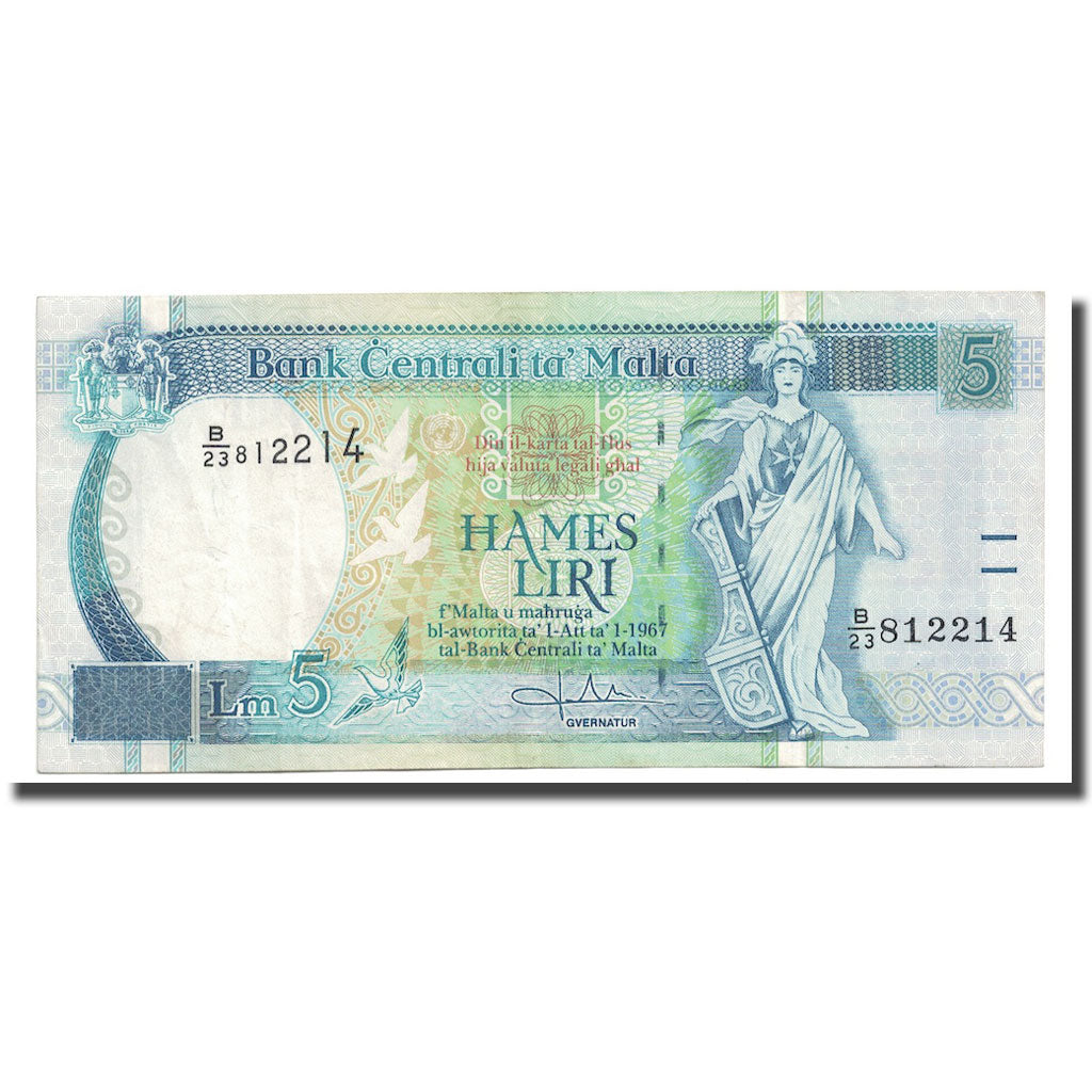 Biljet, Malta, 5 Liri, 1967, KM:46b, SUP+