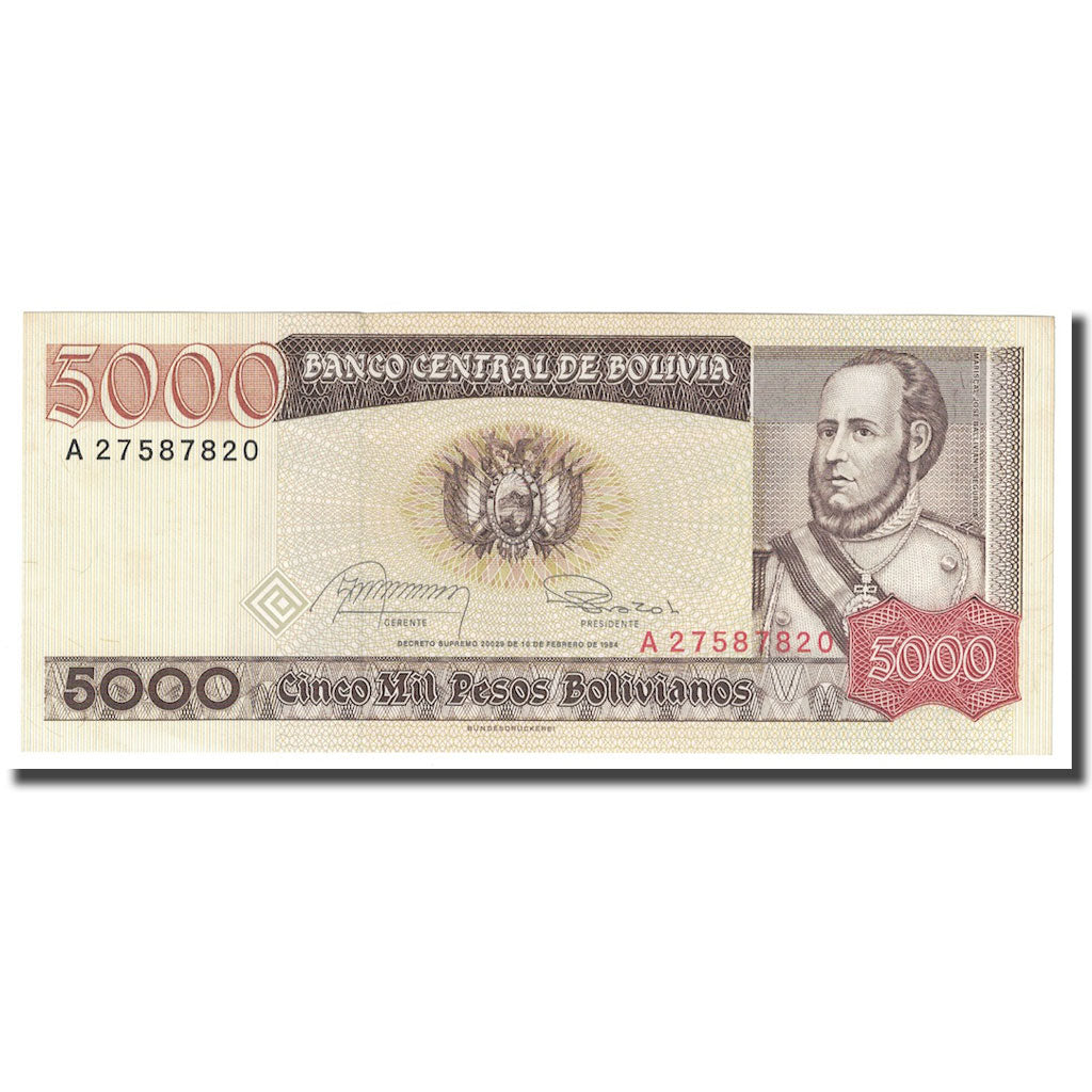 Geldschein, Bolivien, 5000 Pesos Bolivianos, 1984, 1984-02-10, KM:168a, UNZ-