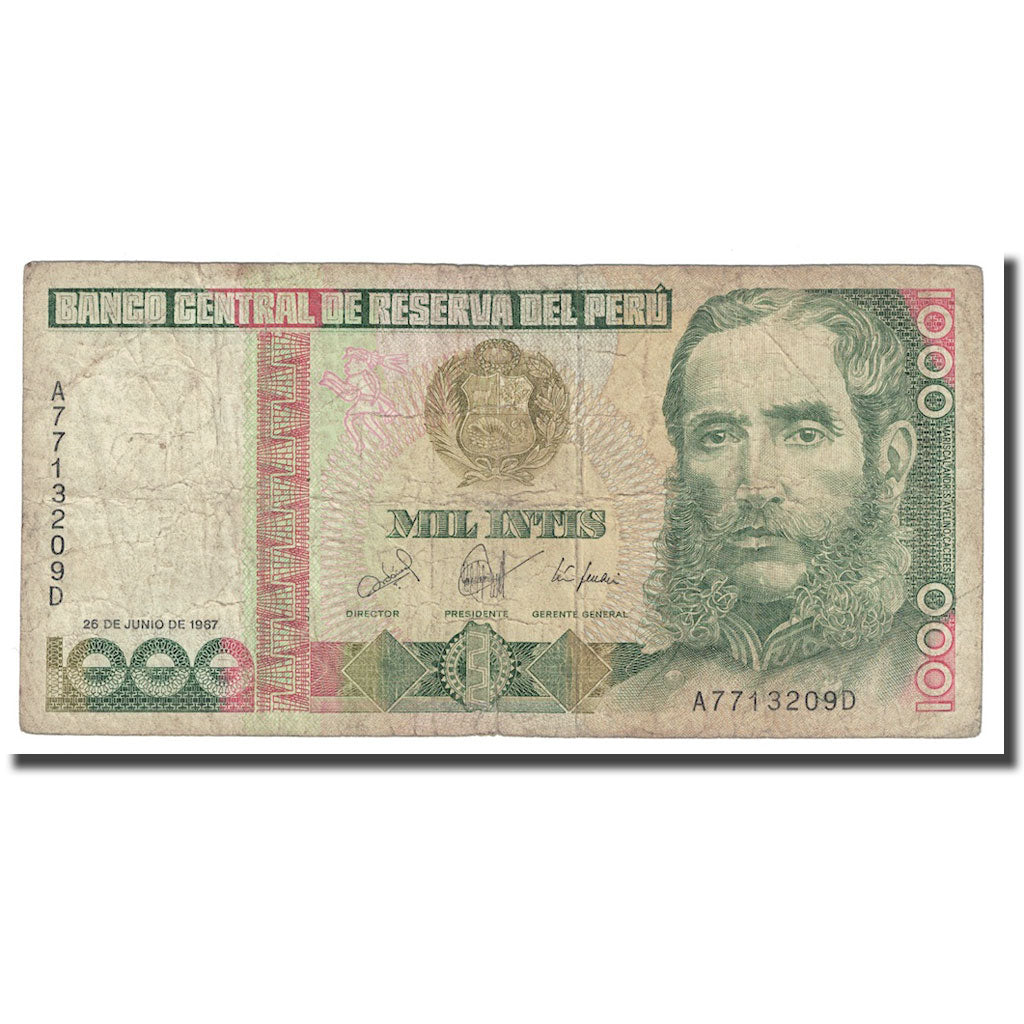 Billet, Pérou, 1000 Intis, 1987, 1987-06-26, KM:136b, B+