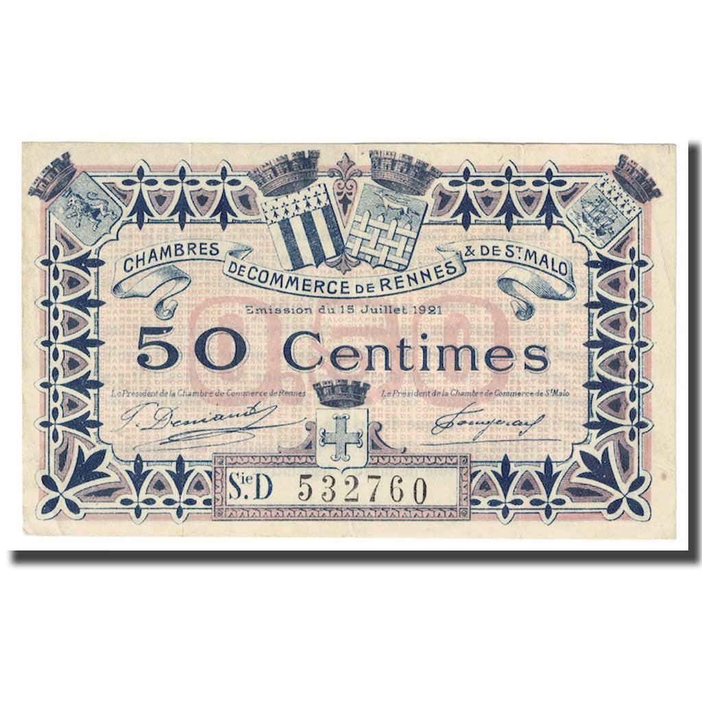 Francia, 50 Centimes, Pirot 105-19, 1921, 1921-07-15, Rennes, Saint-Malo, MBC+