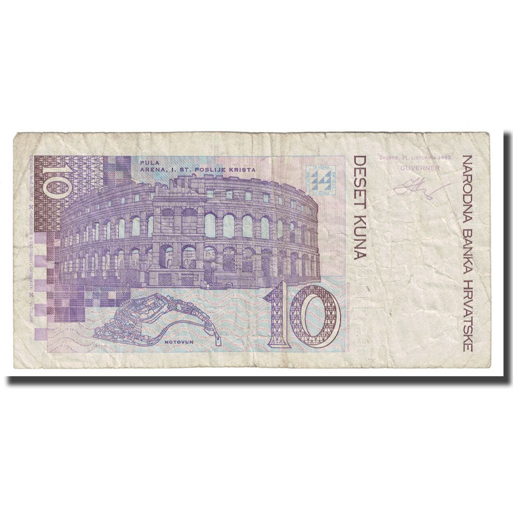 Billet, Croatie, 10 Kuna, 1993, 1993-10-31, KM:36a, B+