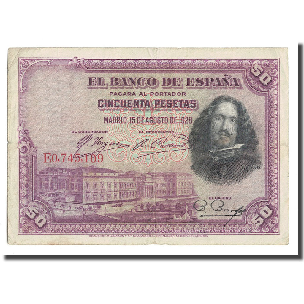 Biljet, Spanje, 50 Pesetas, 1928, 1928-08-15, KM:75b, TB