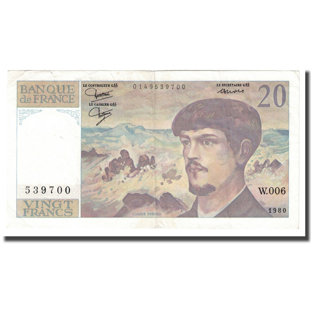 Francia, 20 Francs, Debussy, 1980, BB, Fayette:F66.01W6, KM:151a