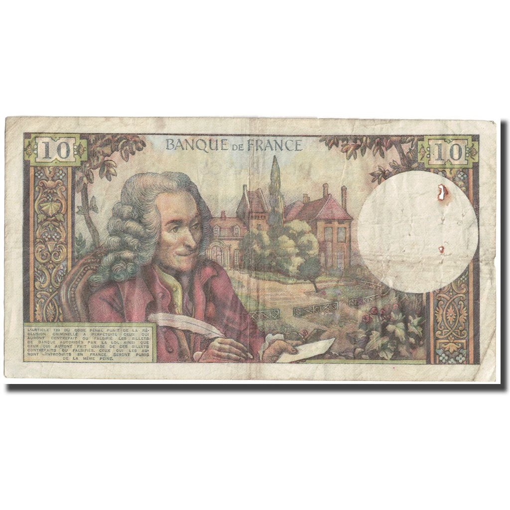França, 10 Francs, Voltaire, 1970, 1970-09-03, VF(30-35), Fayette:62.46