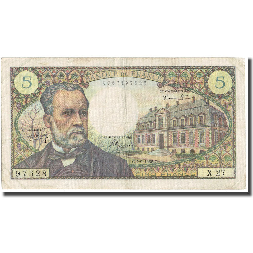 France, 5 Francs, Pasteur, 1966, 1966-09-01, F(12-15), Fayette:61.3, KM:146a
