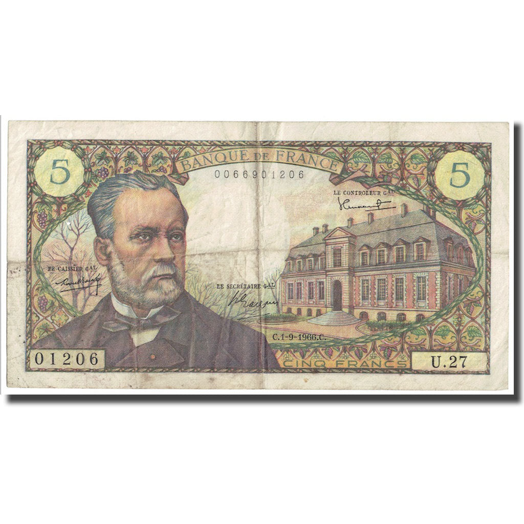 France, 5 Francs, Pasteur, 1966, 1966-09-01, VF(20-25), Fayette:61.3, KM:146a