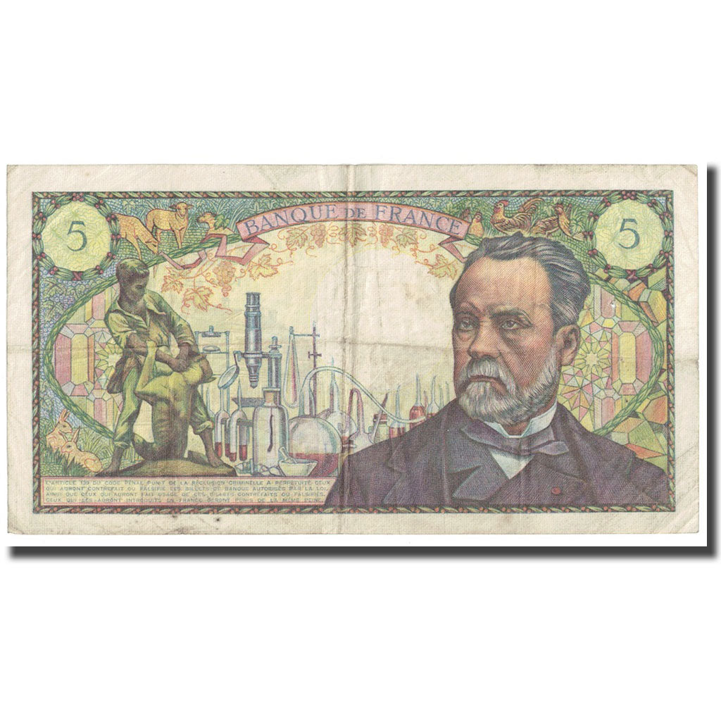 France, 5 Francs, Pasteur, 1966, 1966-09-01, VF(20-25), Fayette:61.3, KM:146a