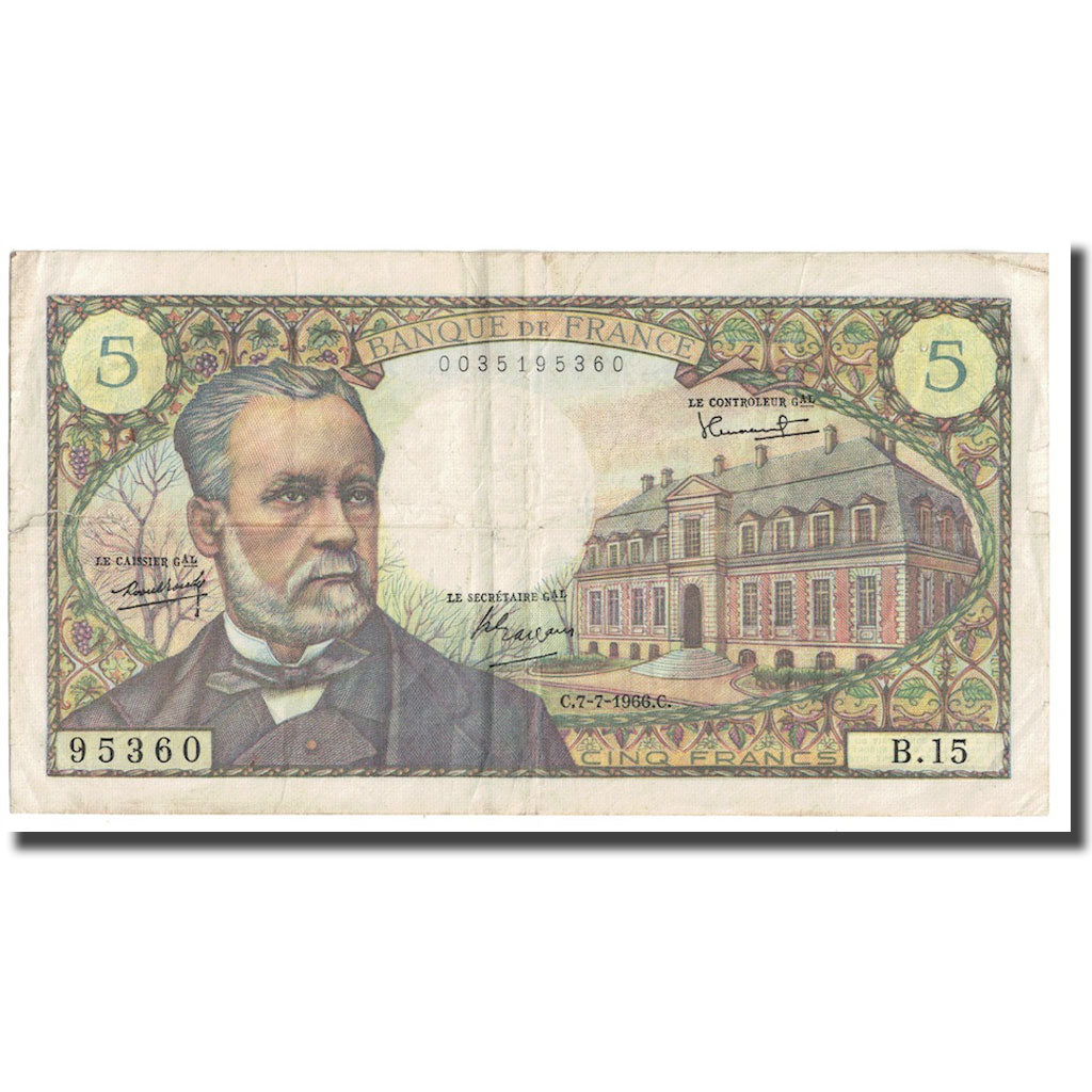 France, 5 Francs, Pasteur, 1966, 1966-07-07, F(12-15), Fayette:61.2, KM:146a