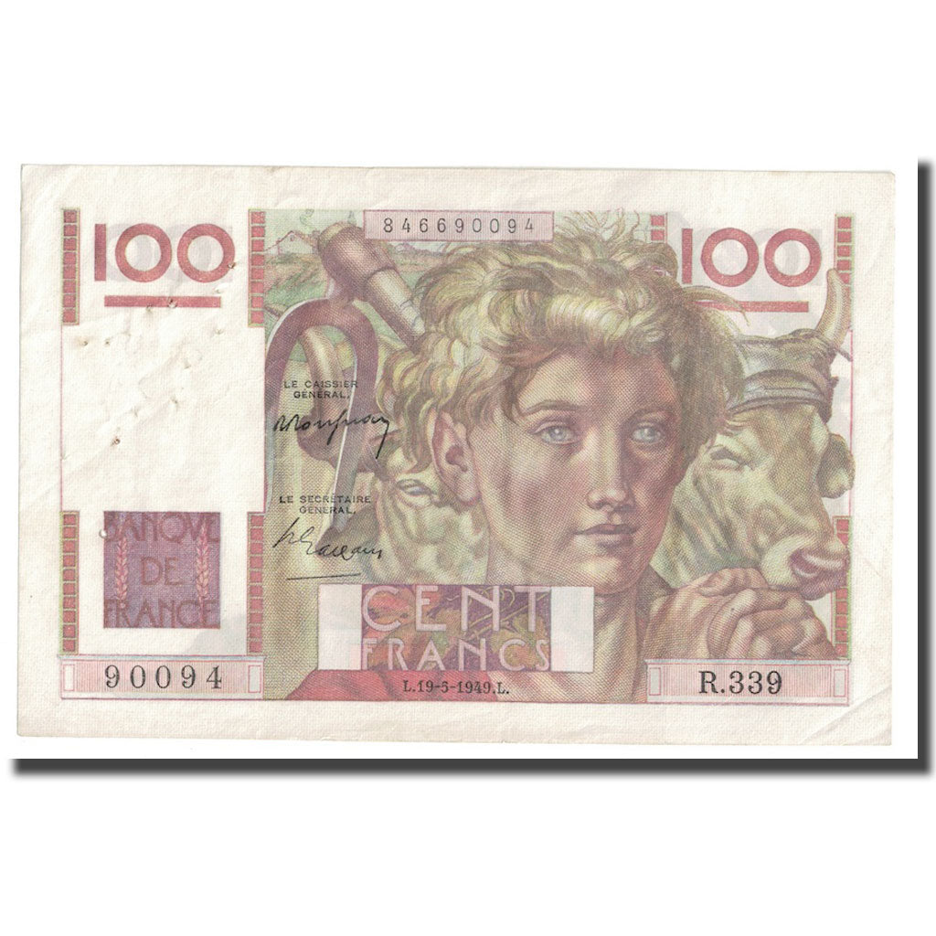 France, 100 Francs, Jeune Paysan, 1949, 1949-05-19, AU(50-53), Fayette:28.24