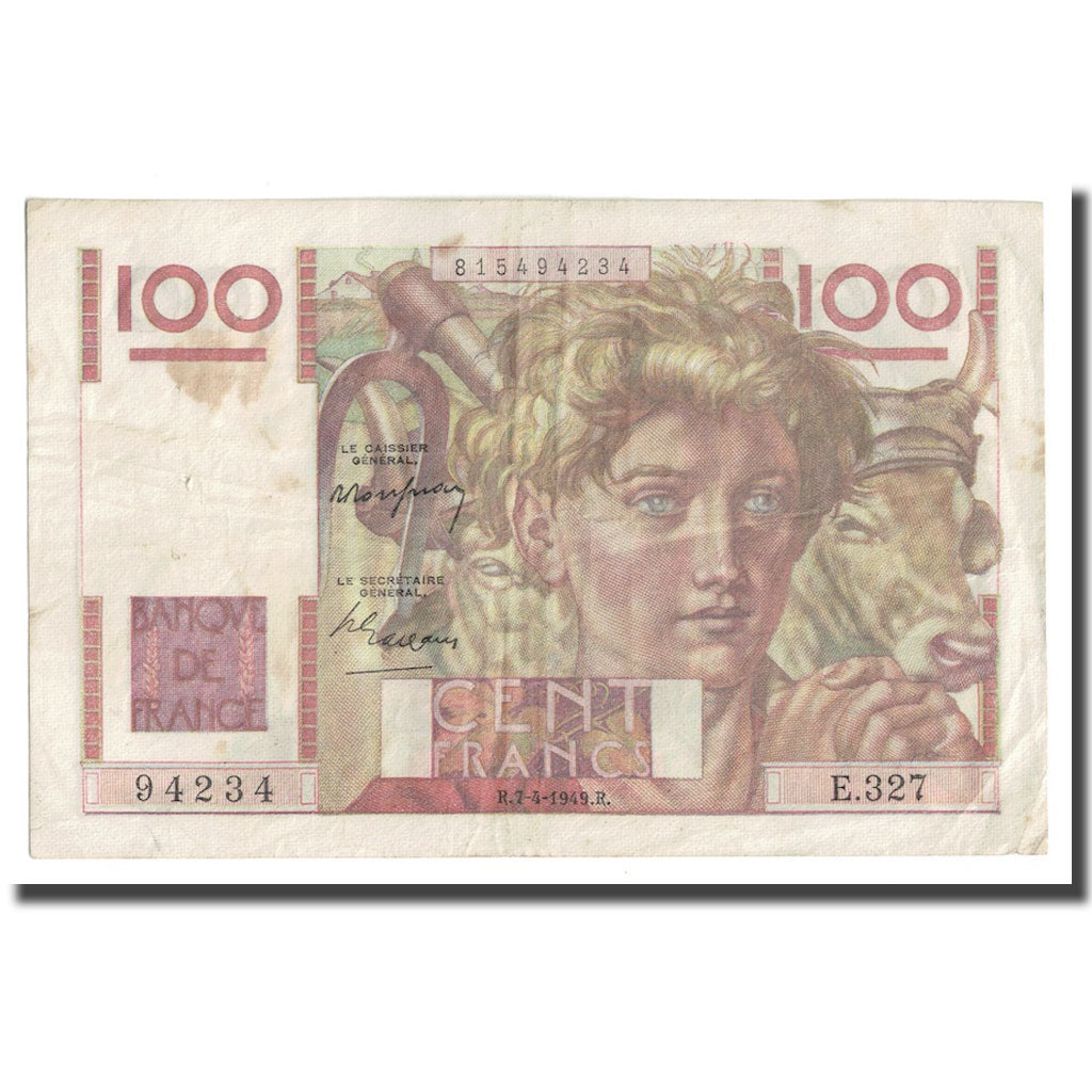 Francia, 100 Francs, Jeune Paysan, 1949, 1949-04-07, MBC, Fayette:28.23, KM:128b