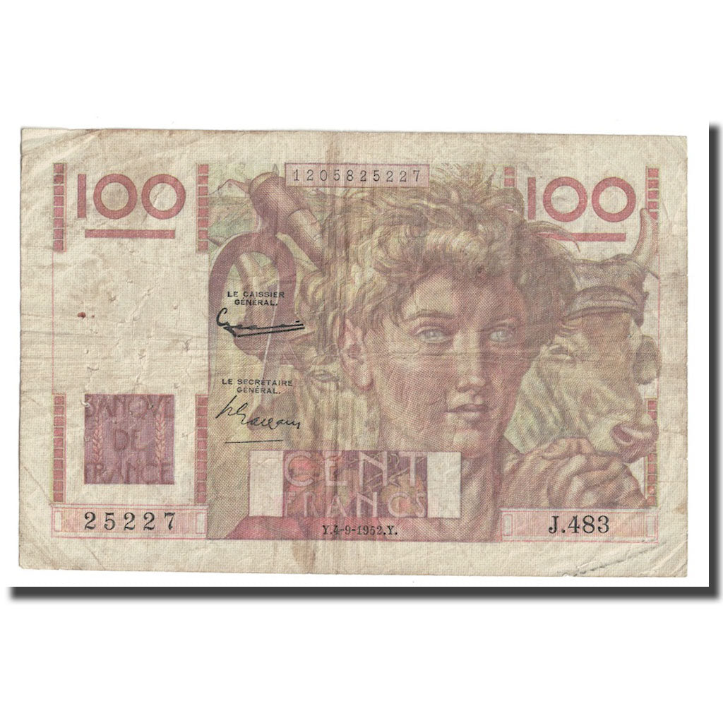 Francia, 100 Francs, Jeune Paysan, 1952, 1952-09-04, RC+, Fayette:28.33, KM:128d