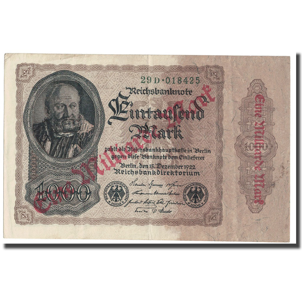 Banknote, Germany, 1 Milliarde Mark on 1000 Mark, 1922, 1922-12-15, KM:113a