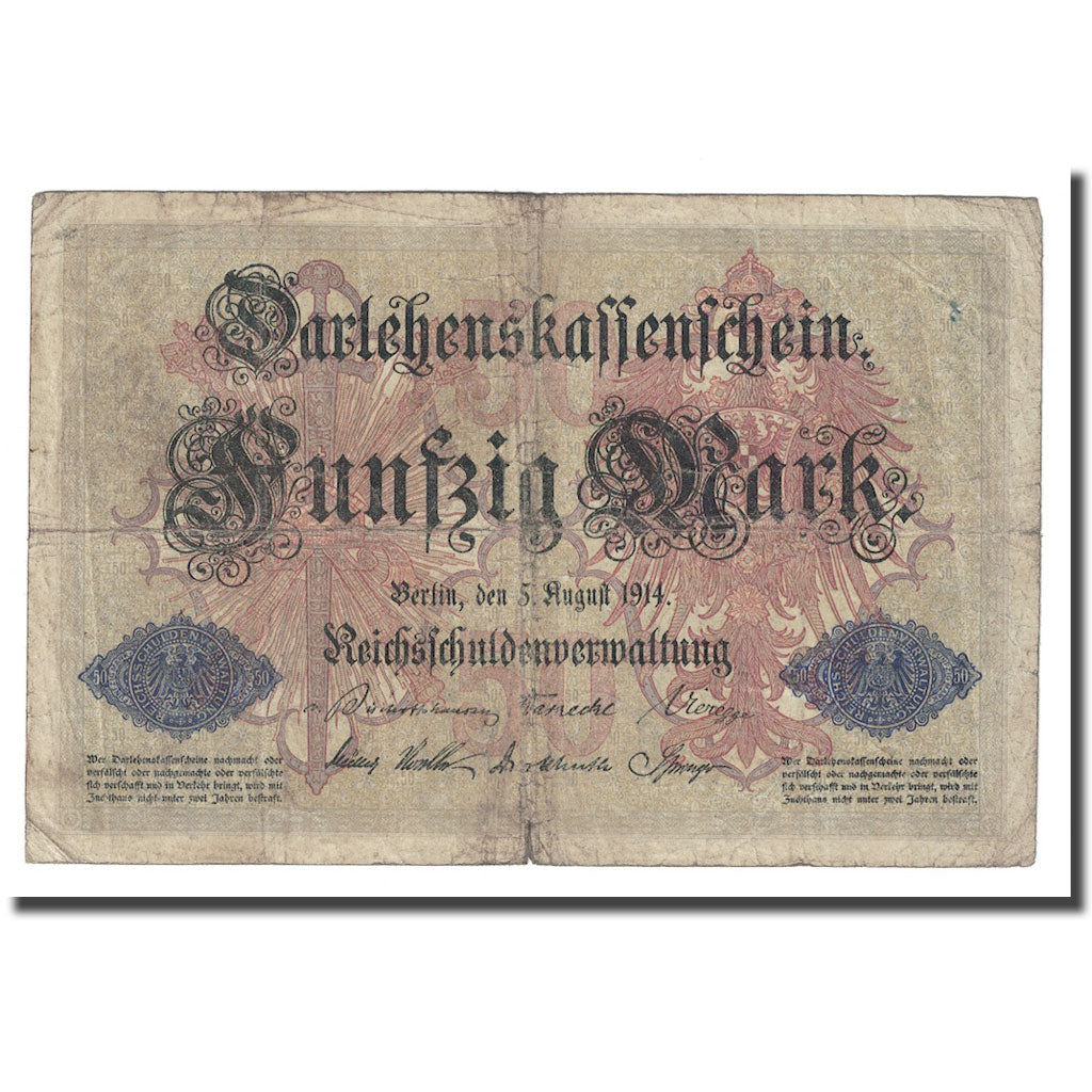 Banknote, Germany, 50 Mark, 1914, 1914-08-05, KM:49a, F(12-15)