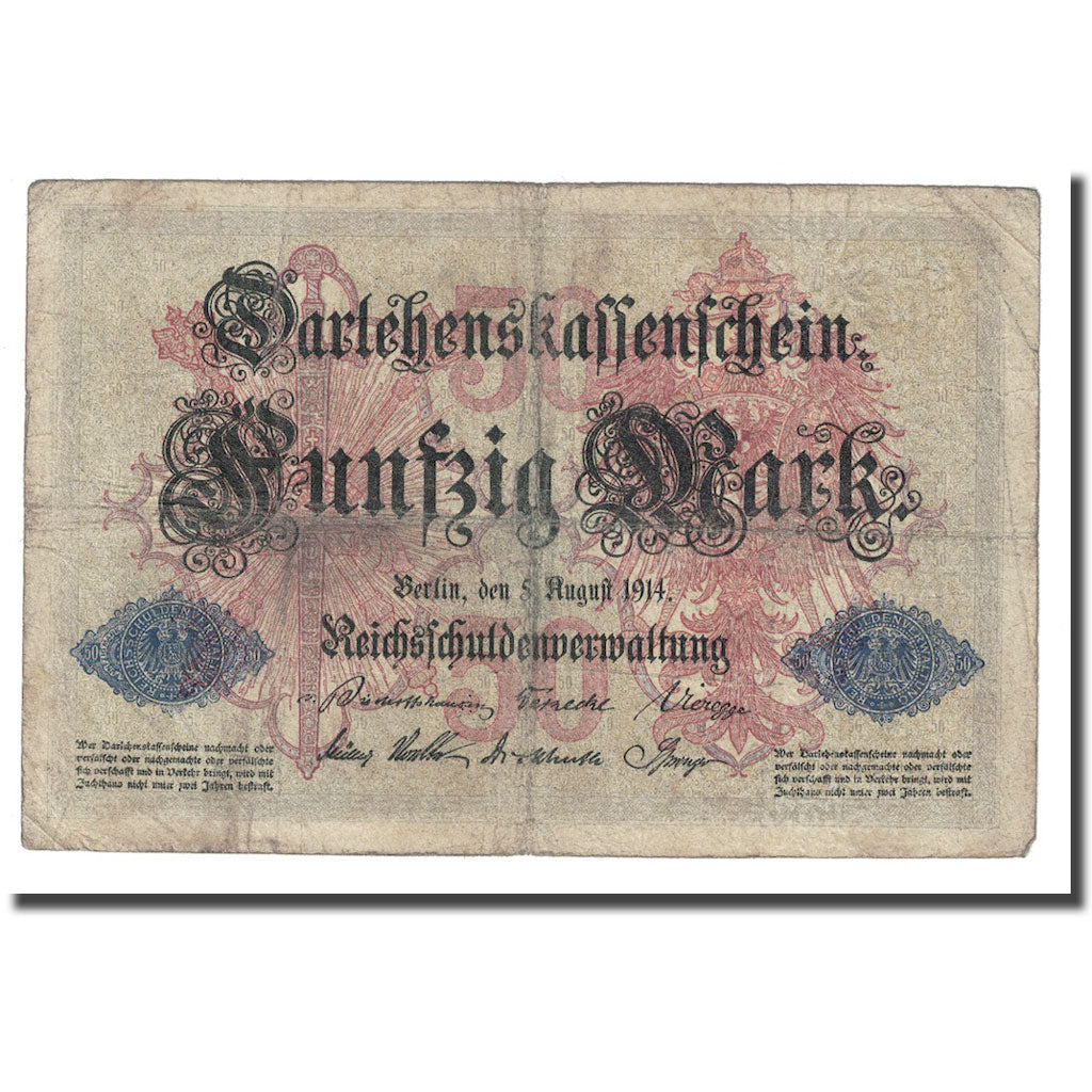 Banknote, Germany, 50 Mark, 1914, 1914-08-05, KM:49a, F(12-15)