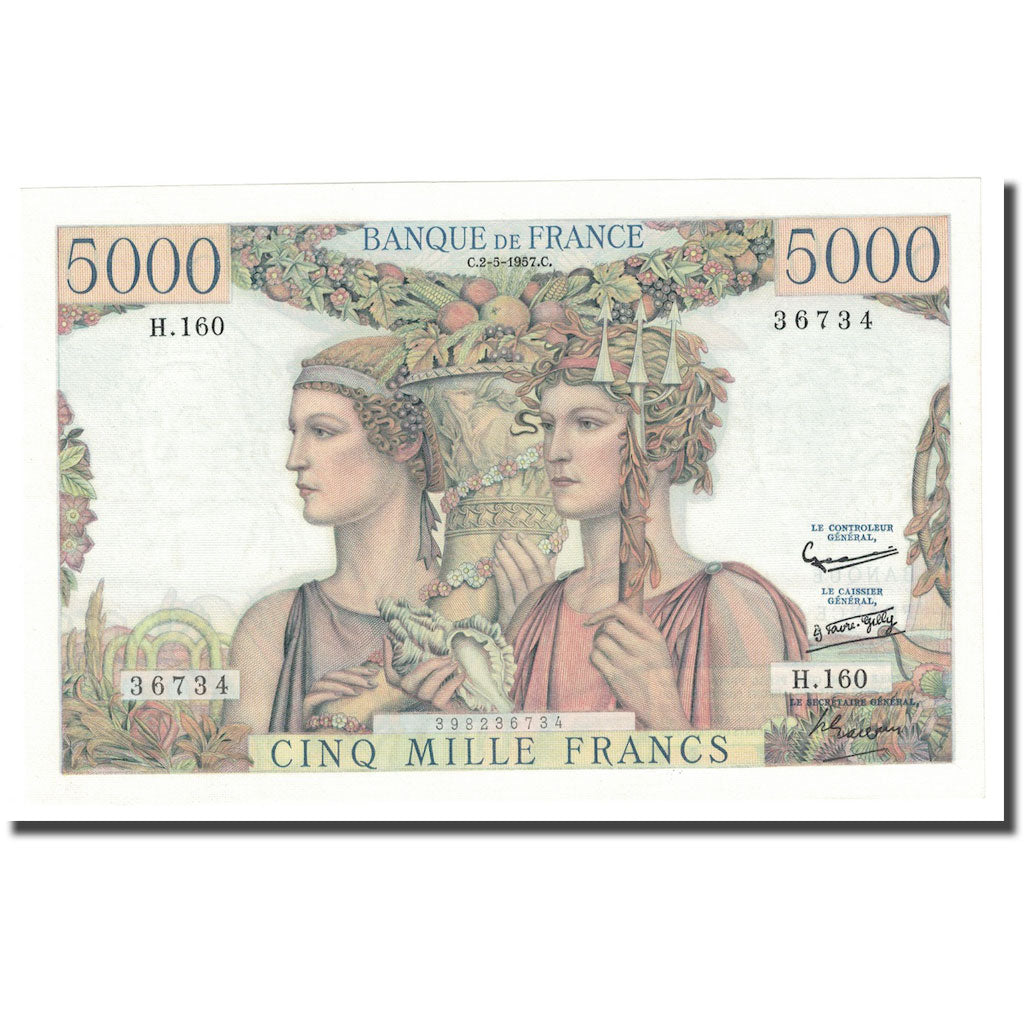 França, 5000 Francs, Terre et Mer, 1957, 1957-05-02, UNC(65-70), Fayette:48.14