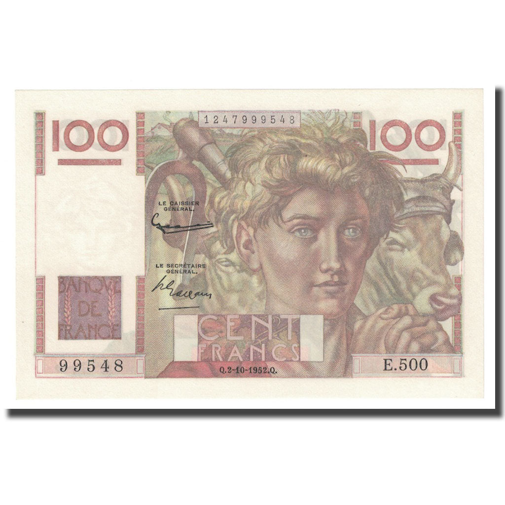 França, 100 Francs, Jeune Paysan, 1952, 1952-10-02, UNC(65-70)