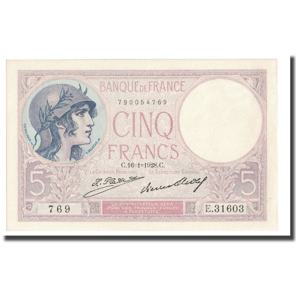 Frankrijk, 5 Francs, Violet, 1928, 1928-01-16, NIEUW, Fayette:3.12, KM:72d