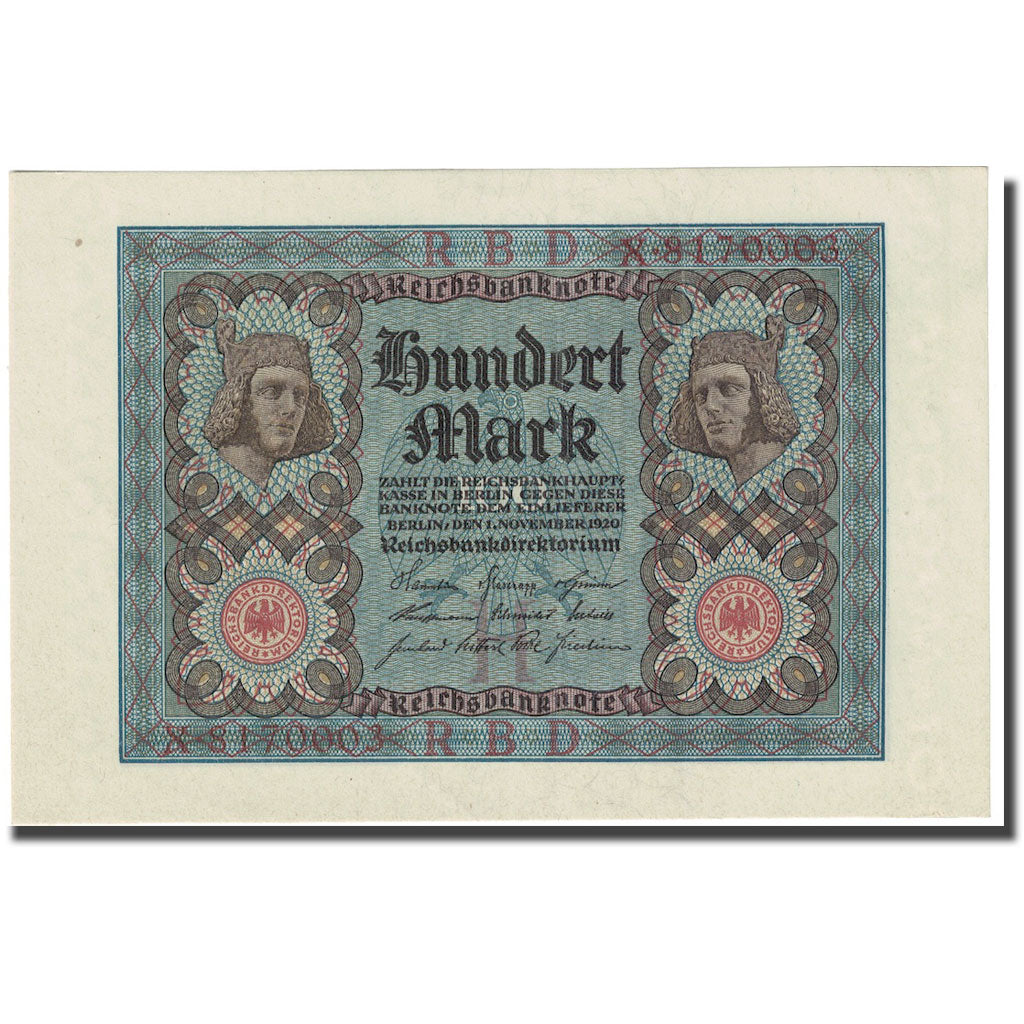 Banknote, Germany, 100 Mark, 1920, 1920-11-01, KM:69a, UNC(65-70)