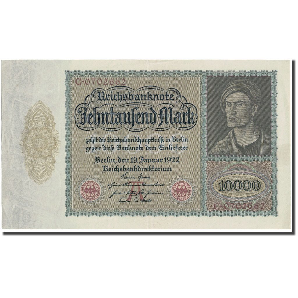 Banknote, Germany, 10,000 Mark, 1922, 1922-01-19, KM:70, UNC(63)