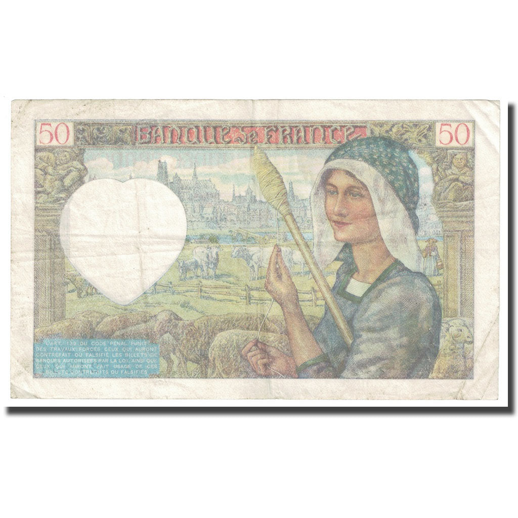 France, 50 Francs, Jacques Coeur, 1940, 1940-06-13, VF(30-35), Fayette:19.1
