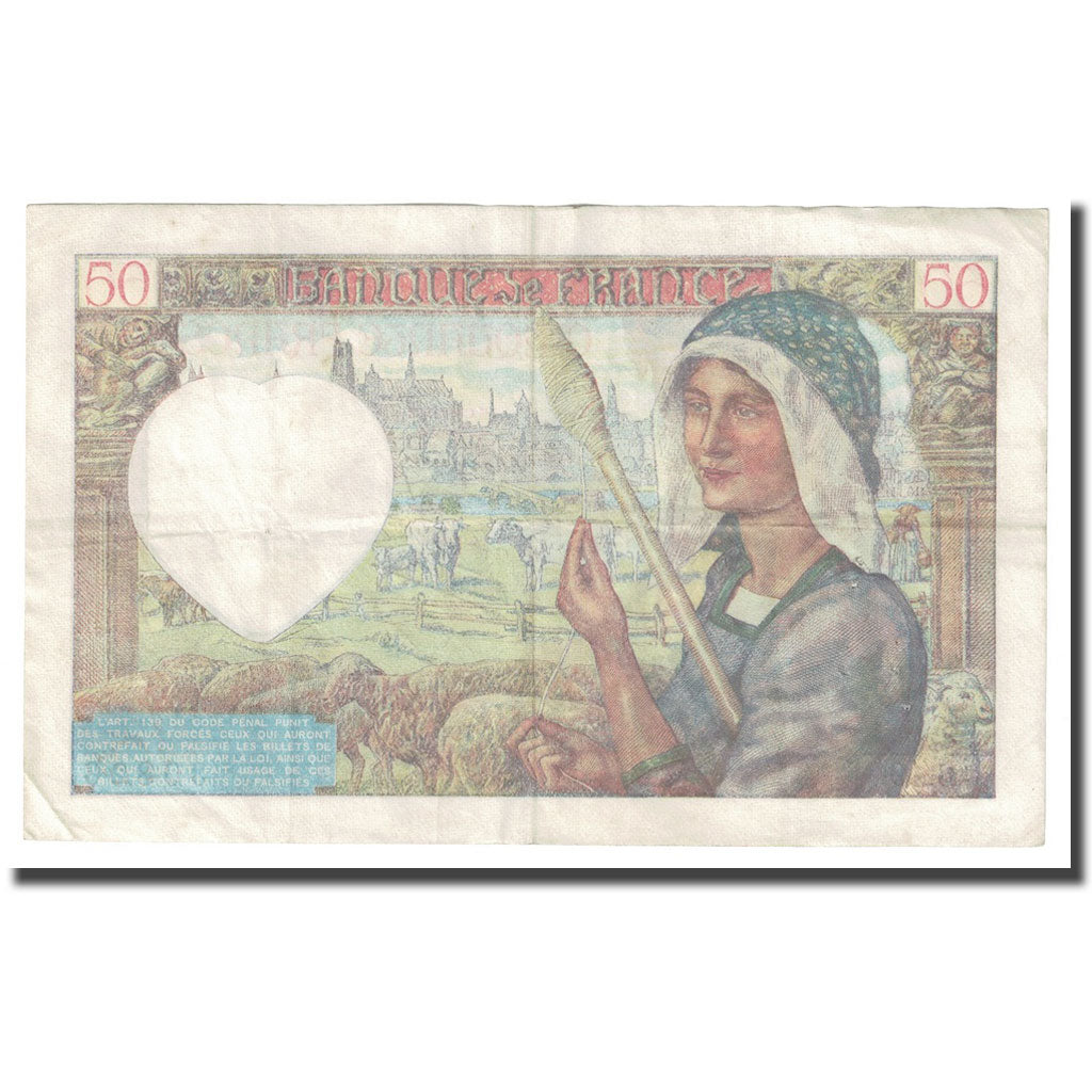 França, 50 Francs, Jacques Coeur, 1940, 1940-09-26, VF(30-35), Fayette:19.3