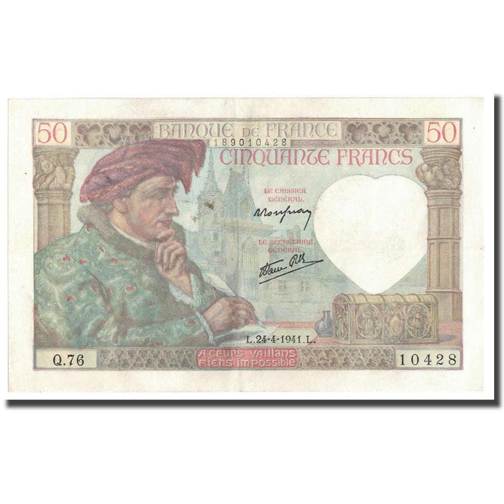 Francia, 50 Francs, Jacques Coeur, 1941, 1941-04-24, BB+, Fayette:19.09, KM:93