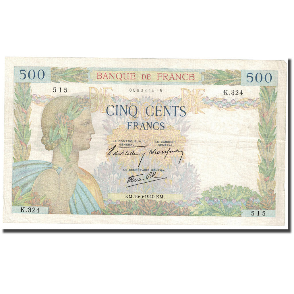 France, 500 Francs, La Paix, 1940, 1940-05-16, TTB, Fayette:32.02, KM:95a