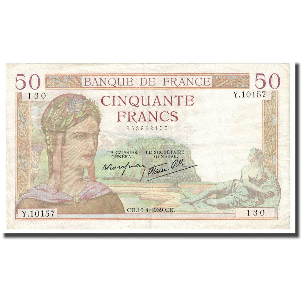 Francia, 50 Francs, Cérès, 1939, 1939-04-13, SPL-, Fayette:18.25, KM:85b