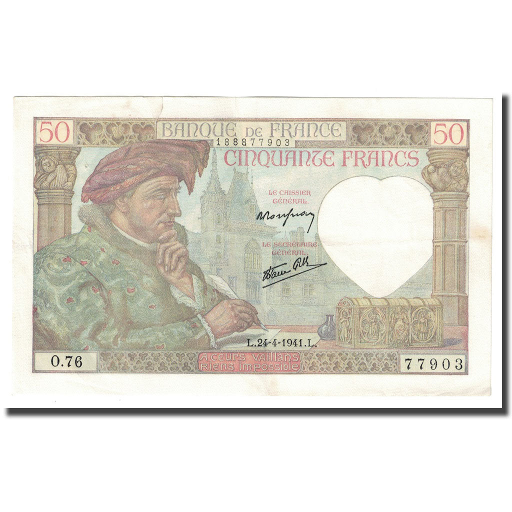 Frankrijk, 50 Francs, Jacques Coeur, 1941, 1941-04-24, TTB, Fayette:19.09, KM:93