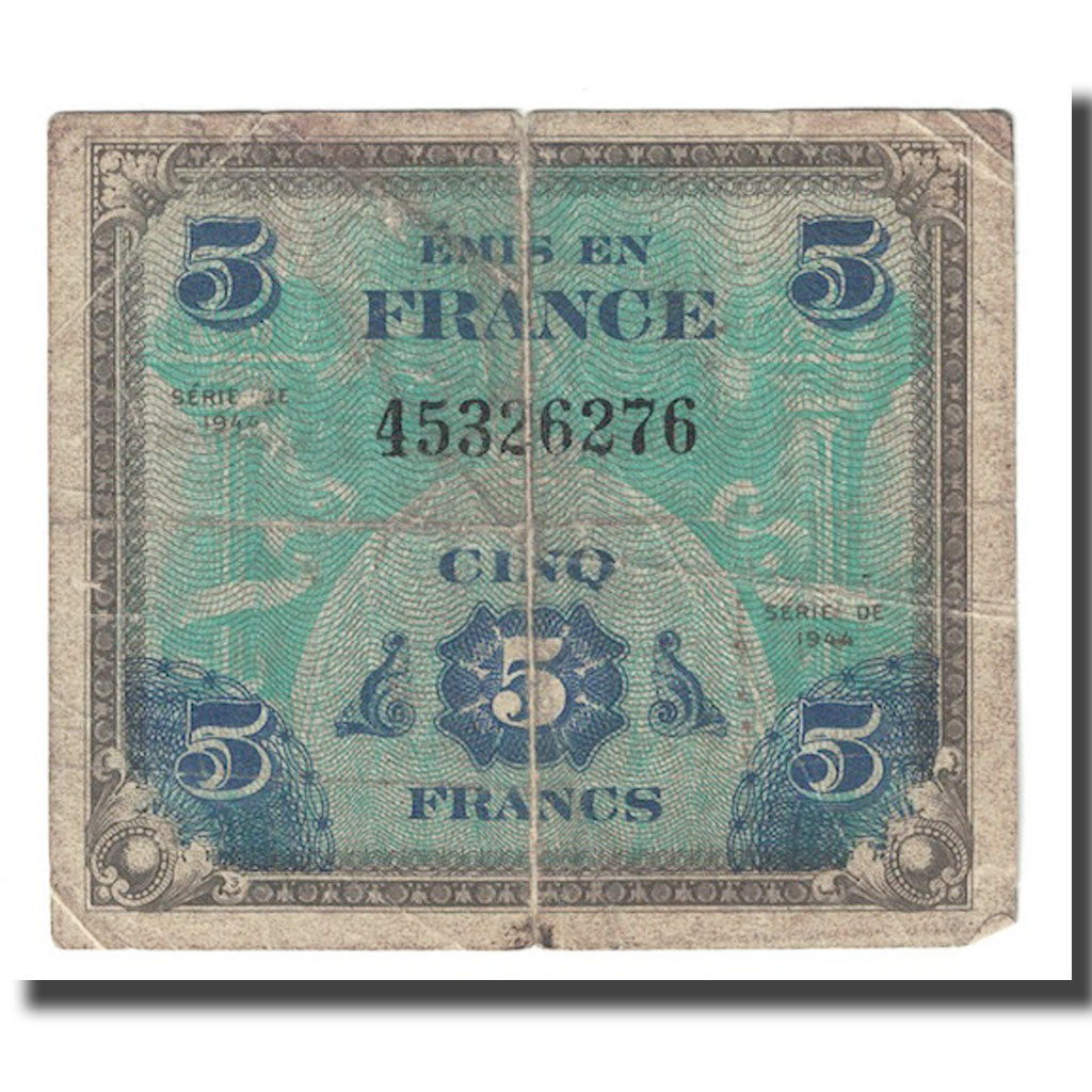 France, 5 Francs, Flag/France, 1944, F(12-15), Fayette:VF17.1, KM:115a