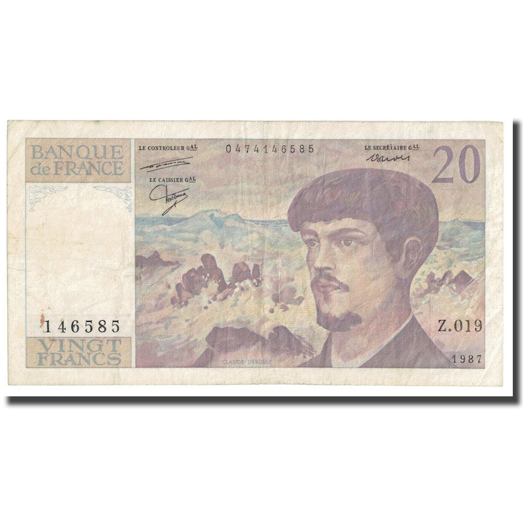 França, 20 Francs, Debussy, 1987, EF(40-45), Fayette:66.08, KM:151b