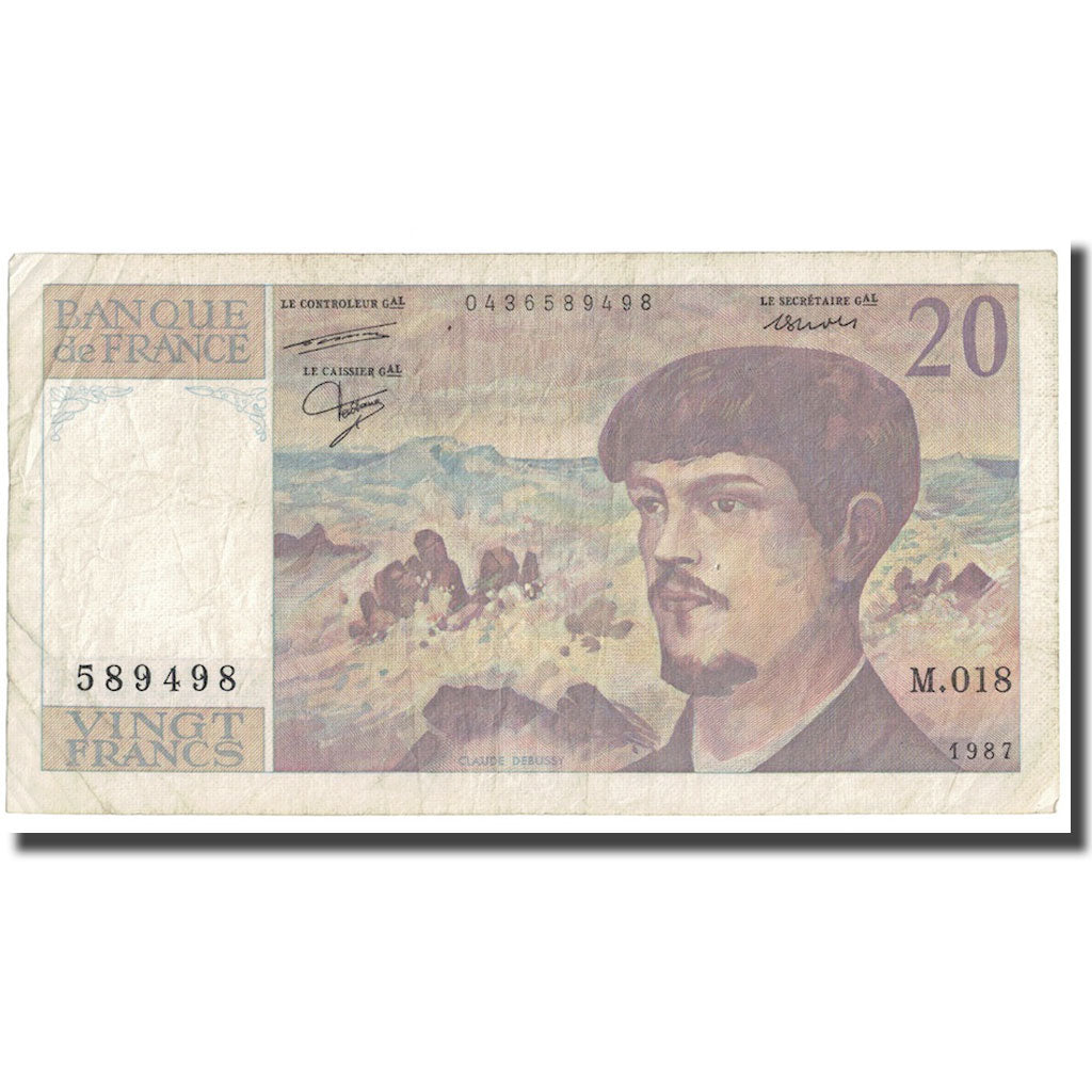 France, 20 Francs, Debussy, 1987, EF(40-45), Fayette:66.08, KM:151b