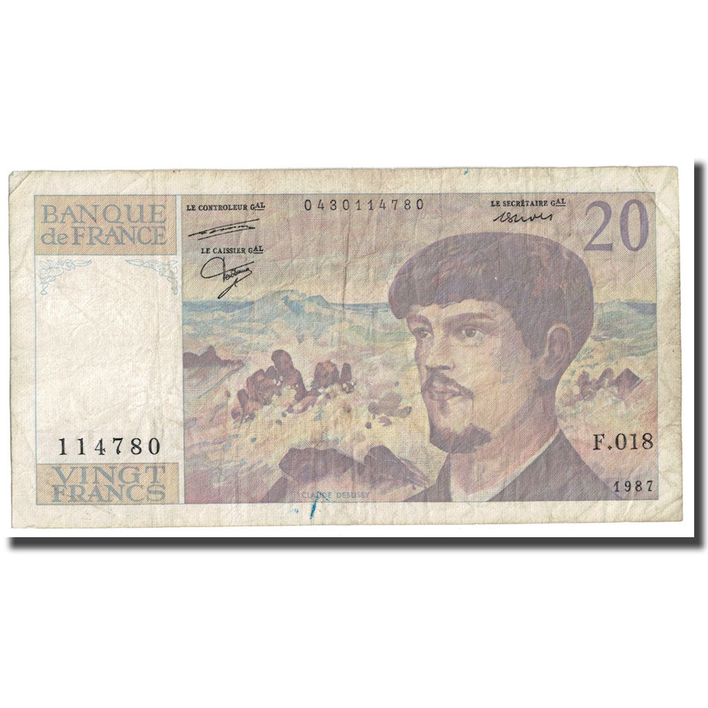 Frankreich, 20 Francs, Debussy, 1987, S+, Fayette:66.08, KM:151b