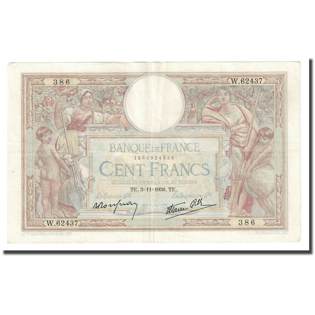 Francia, 100 Francs, Luc Olivier Merson, 1938, 1938-11-03, BB+, Fayette:25.34