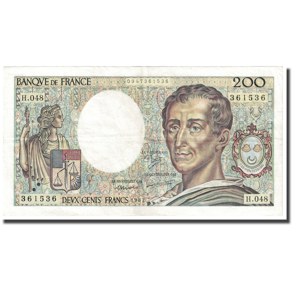 France, 200 Francs, Montesquieu, 1987, AU(50-53), Fayette:70.7, KM:155b