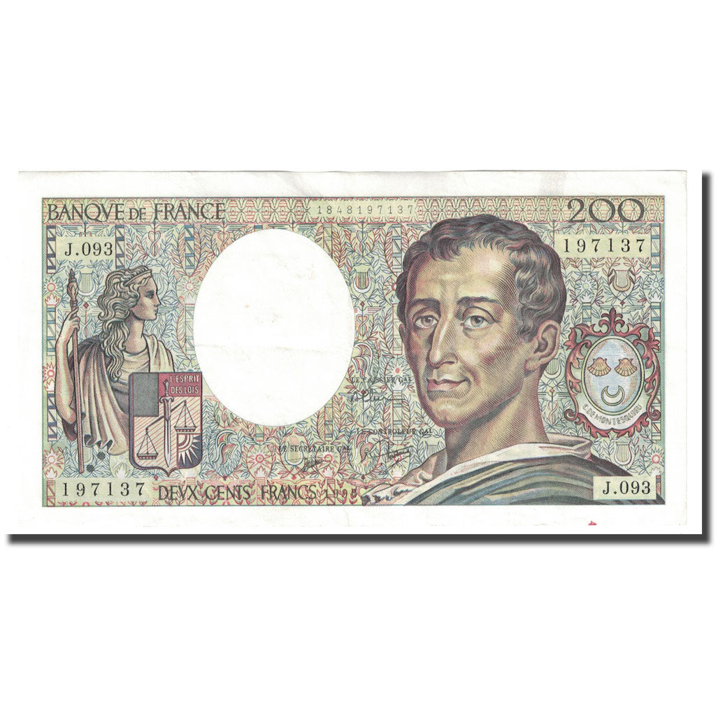 Frankreich, 200 Francs, Montesquieu, 1990, VZ, Fayette:70.10b, KM:155d